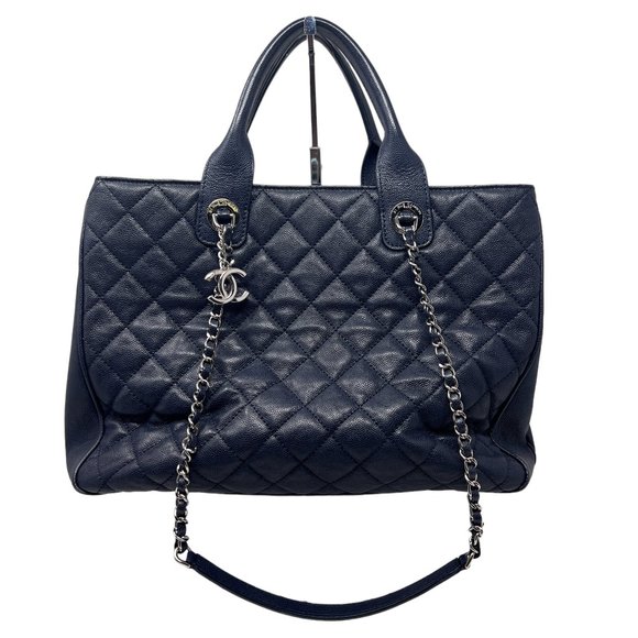 Chanel Large Matelassé Quilted Caviar Shopping Tote Bag Navy Dark Blue - Picture 3 of 17